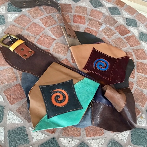 Genuine color leather swirl fanny pack design - Picture 2 of 8